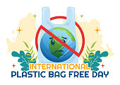 istock International Plastic Bag Free Day Vector Illustration with Go green, Save Earth and Ocean in Eco Lifestyle Flat Cartoon Hand Drawn Templates 1483203849
