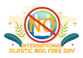 istock International Plastic Bag Free Day Vector Illustration with Go green, Save Earth and Ocean in Eco Lifestyle Flat Cartoon Hand Drawn Templates 1483203897