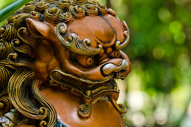 old tiger statue in Thailand temple