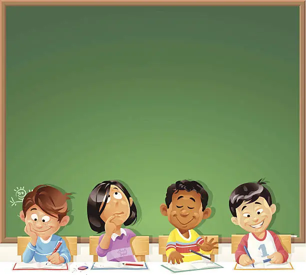 Vector illustration of Kids in Front of Blackboard