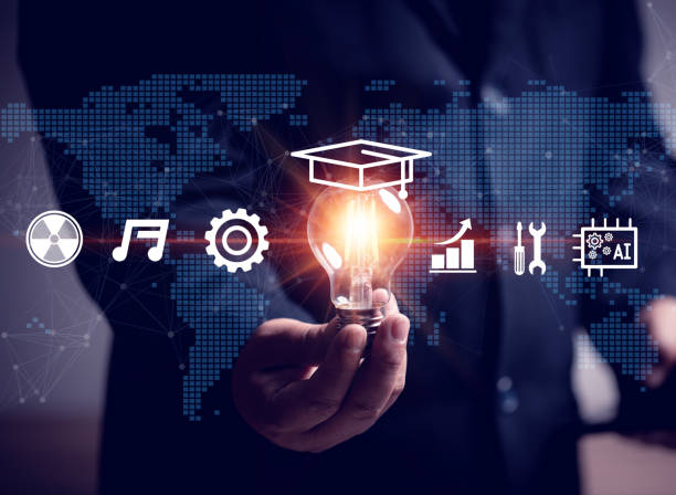 istock The concept of e-learning education, use technology and Internet to create an online learning network. Various fields of learning, finance, engineers, music, atomic radiation, artificial intelligence. 1483207866