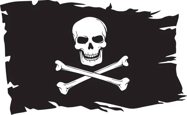 Vector illustration of Pirate flag with skull and cross bones (Jolly Roger)