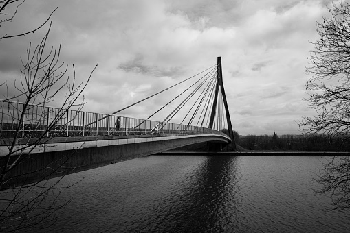 A cable stayed bridge crossing Canal Albert