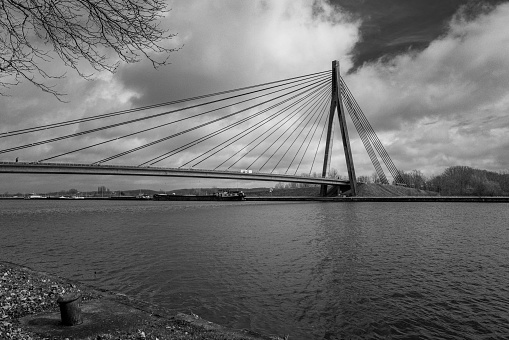 A concrete cable stayed bridge over Canal Albert