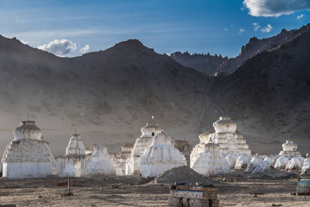 White Stupas at Shey Monastery, Ladakh Stupas in Ladakh phyang monastery stock pictures, royalty-free photos & images