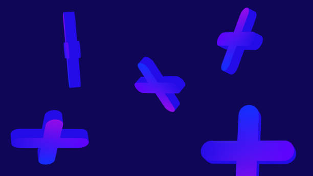 Still Image of five rotating plus signs in blue analogous colour gradient