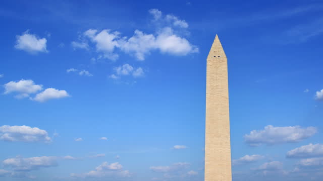Washington monument time lapse on a clear sky day with cloud.