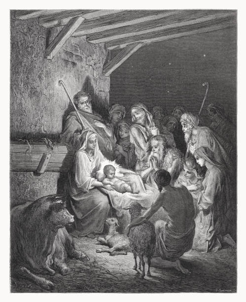 istock Birth of Christ (Luke 2, 10-12), wood engraving, published 1888 1483212618