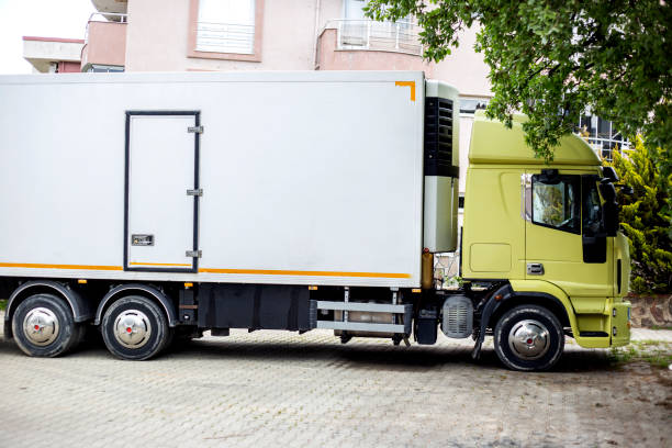 istock White huge truck on the street, space for text 1483216297