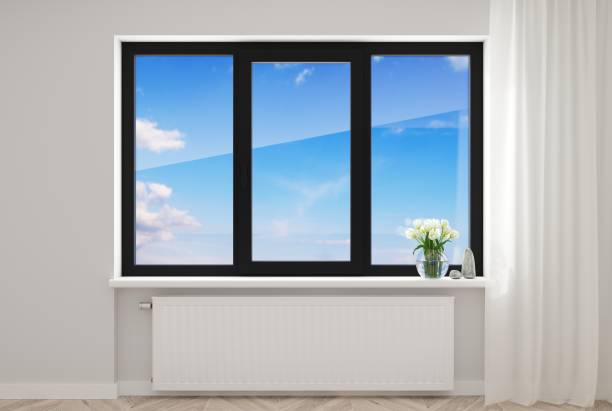istock Black plastic window in the new room 1483216512