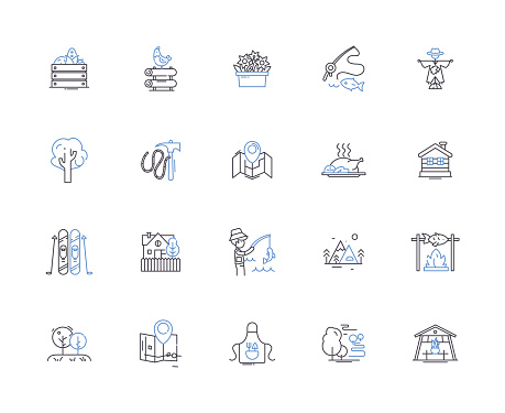 Village line icons collection. Village, settlement, hamlet, township, rural, homestead, suburban vector and linear illustration. countryside, town, populace outline signs set