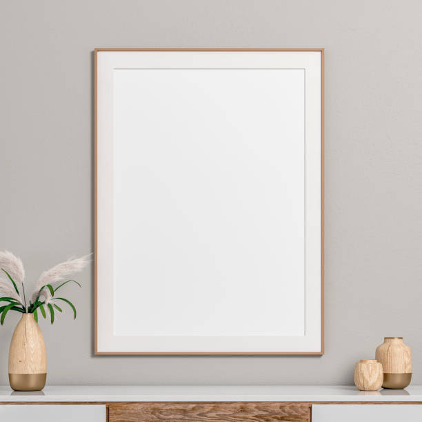 istock Simple interior with a cabinet and a large rectangle picture frame and the 50s- 60s decoration 1483217878