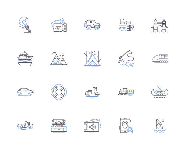 ilustrações de stock, clip art, desenhos animados e ícones de traveling people outline icons collection. travellers, voyagers, roamers, explorers, adventurers, wanderers, journeyers vector and illustration concept set. globetrotters,vagabonds,backpackers linear signs - voyagers