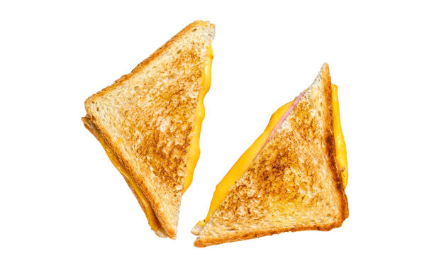 istock Fried ham and melted cheese sandwich.   Isolated on white background. 1483218874