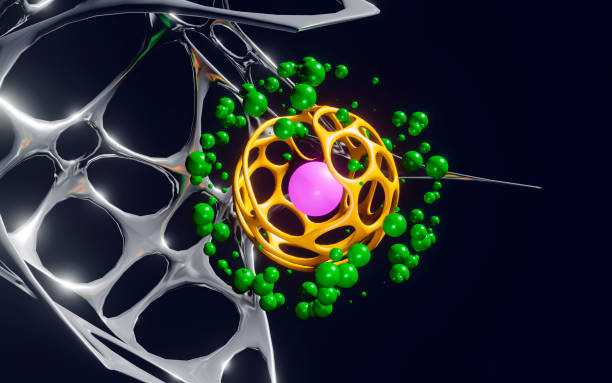 istock Net of electronically charged atoms and metallic wireframes 1483219424