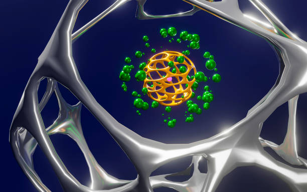 istock Net of electronically charged atoms and metallic wireframes 1483219431