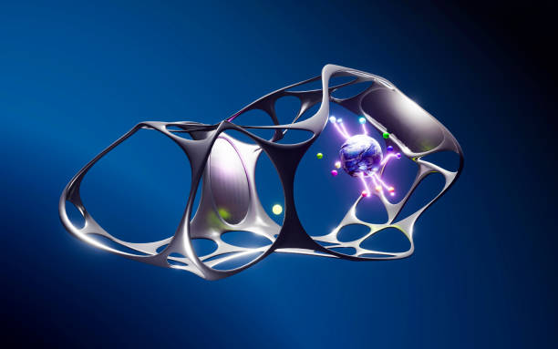 istock Net of electronically charged atoms and metallic wireframes 1483219436