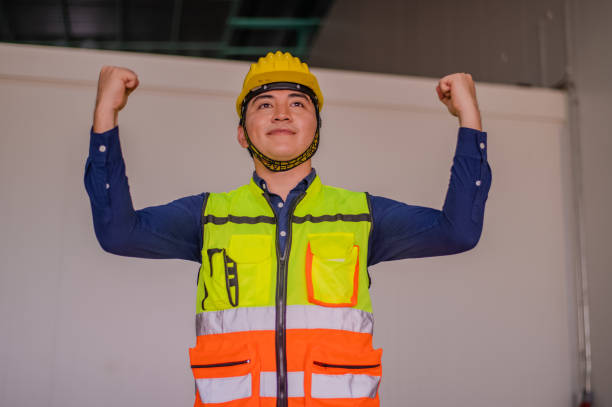 istock Asian Engineer standing in factory posting confident , Engineer construction happy job success with in target planning 1483220538