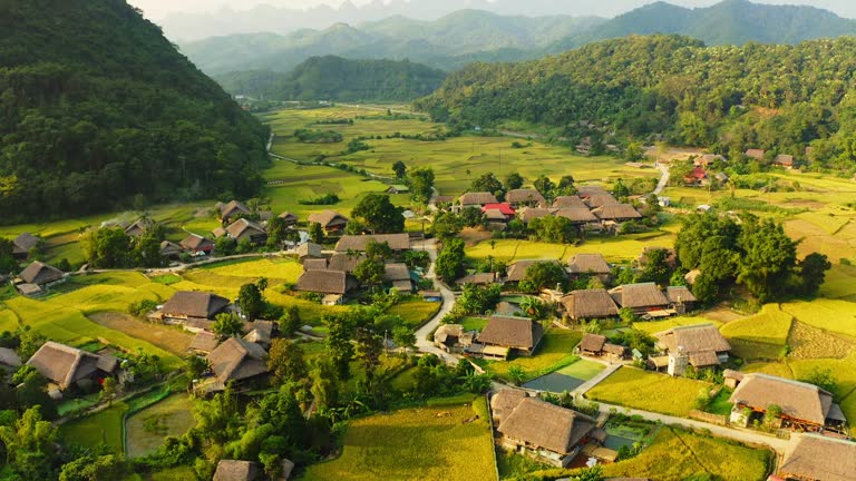 Aerial view of Ha Giang Village among the mountains, Vietnam.