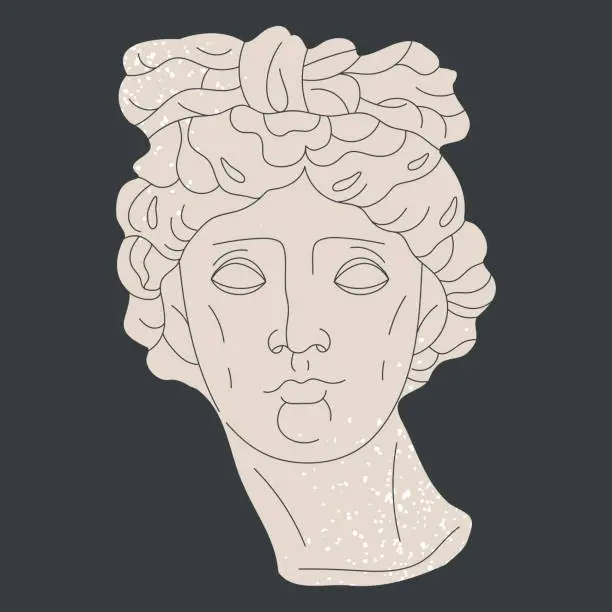 Vector illustration of Marble greek sculpture. Antique head sculpture, classic ancient greek god head. Isolated flat vector illustration