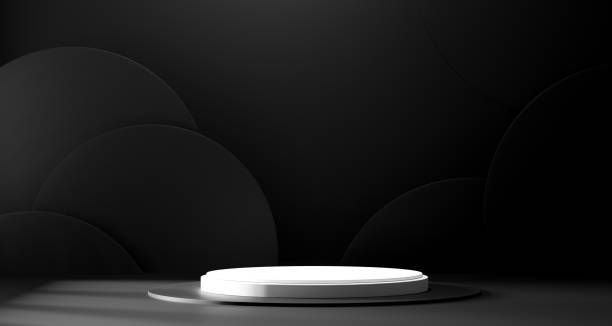 istock 3D Black geometric stage podium. Dark background. 1483222337