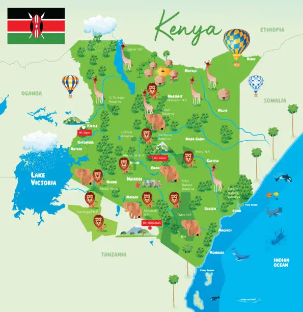 Vector illustration of Kenya National Park Map