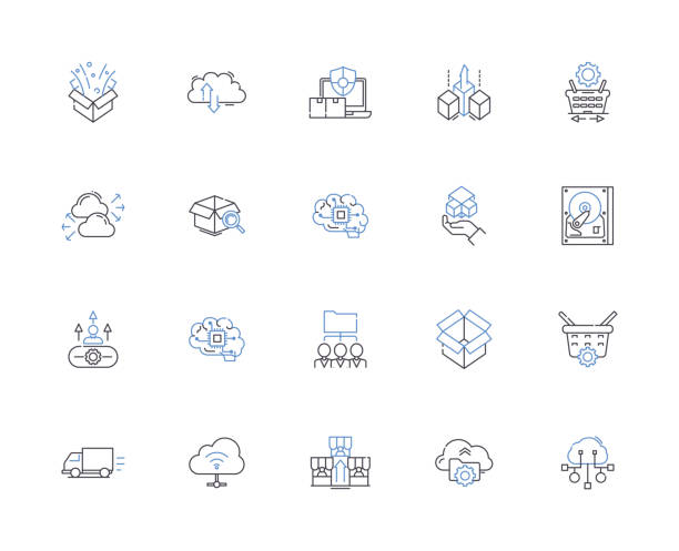 Storage outline icons collection. Storage, Space, Container, Rack, Cabinet, Unit, Bin vector and illustration concept set. Box, Trunk, Repository linear signs Storage line icons collection. Storage, Space, Container, Rack, Cabinet, Unit, Bin vector and linear illustration. Box, Trunk, Repository outline signs set digital repository stock illustrations