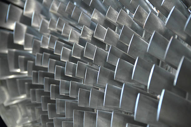 Close-up of steel turbine blades turbine blade texture background gas turbine stock pictures, royalty-free photos & images