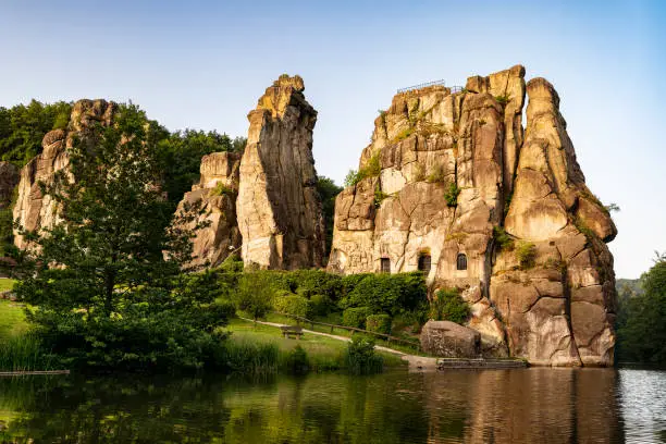 Stunning scenery at the Externsteine stones at dawn, near Detmold, Teutoburg Forest, Germany