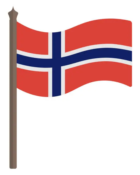 Vector illustration of Flag of Norway. The fabric canvas is decorated with a Scandinavian cross. Flat style.