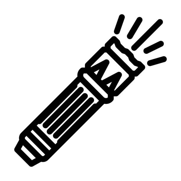 경찰 손전등 범죄 라인 아이콘 벡터 일러스트레이션 - crime flashlight detective symbol stock illustrations