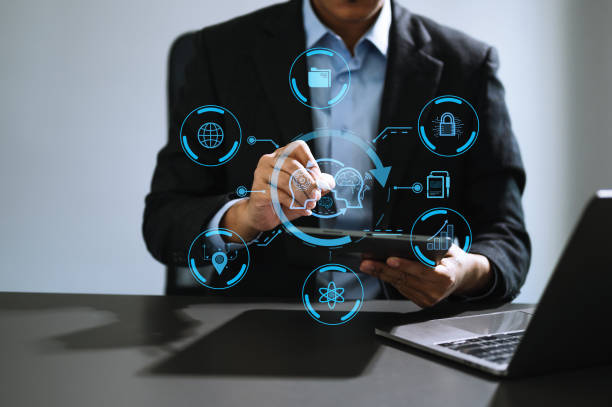 istock Man and Woman using chat bot in smartphone intelligence Ai. Chat with AI Artificial Intelligence, developed by OpenAI generate. robot in online system. in office 1483235466