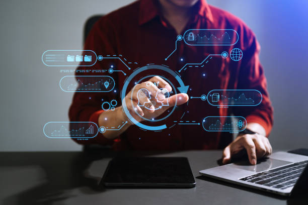 istock Man and Woman using chat bot in smartphone intelligence Ai. Chat with AI Artificial Intelligence, developed by OpenAI generate. robot in online system. in office 1483235467