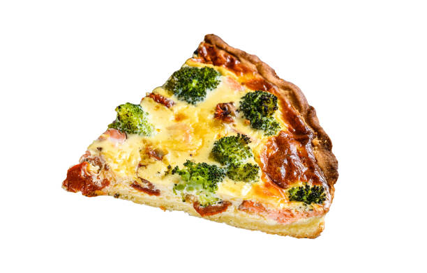 istock Pie tart with smoked salmon and broccoli.   Isolated on white background. 1483236015