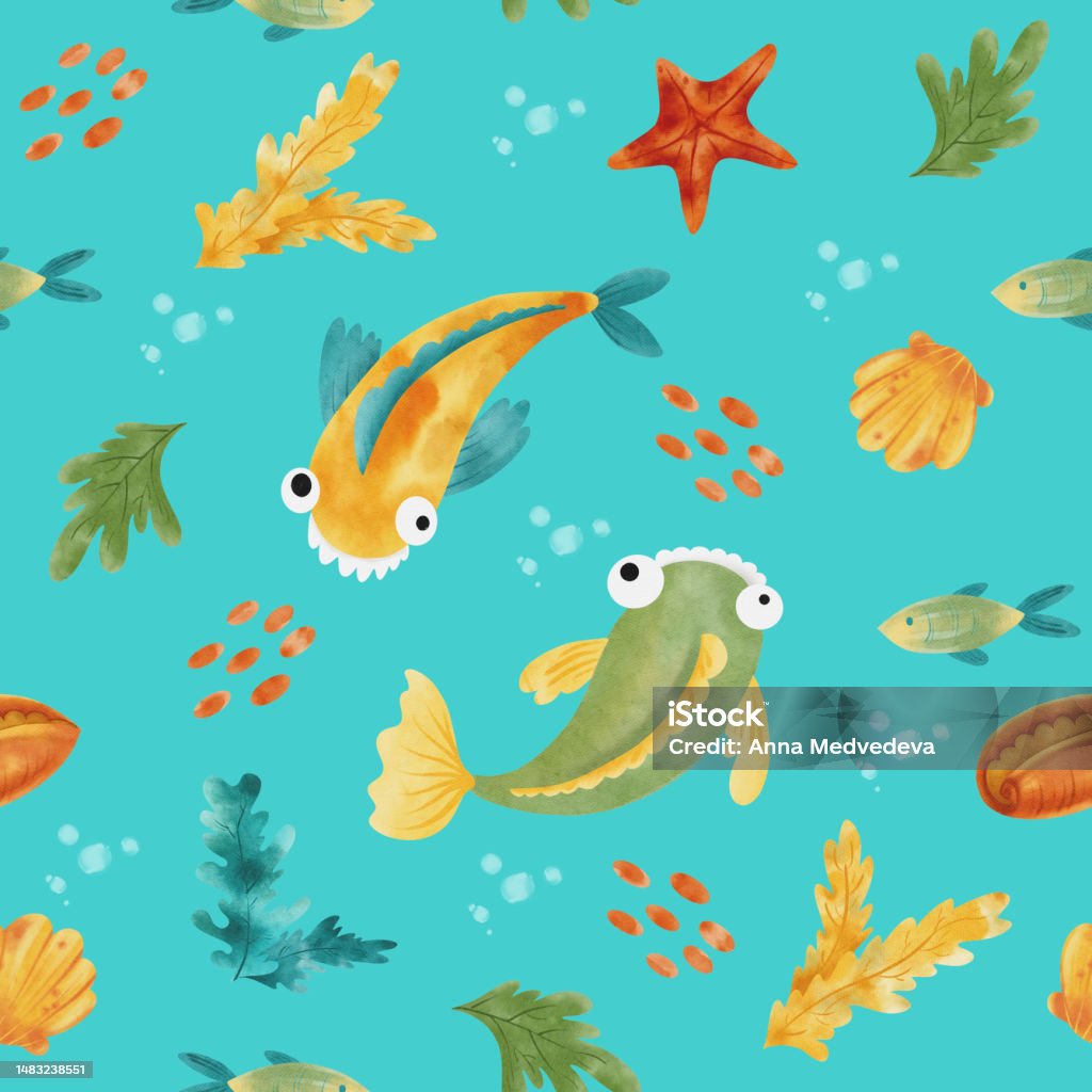 Fish Pattern Theme Sea Theme Pattern With Funny Fish Stock Illustration - Download Image ...
