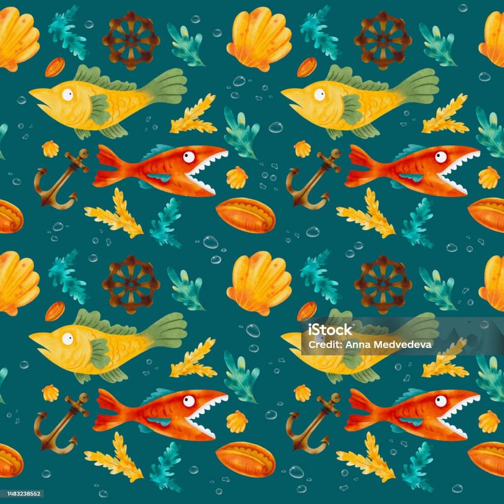 Fish Sea Pattern Sea Theme Pattern With Fish Stock Illustration - Download Image Now ...