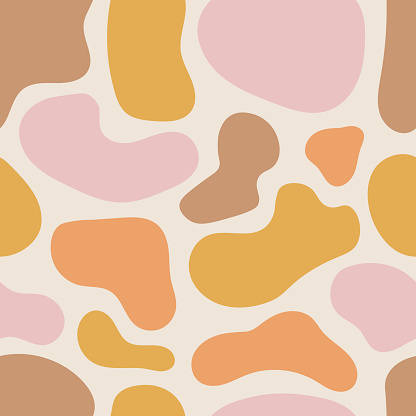 Retro 60s - 70s style animal endless background with wavy geometric shapes. Repeat giraffe vector illustration