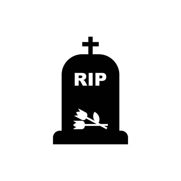 ilustrações, clipart, desenhos animados e ícones de sepultura com sinal de flores. símbolo funerário. o conceito de tristeza e sofrimento - cemetery tombstone grave old