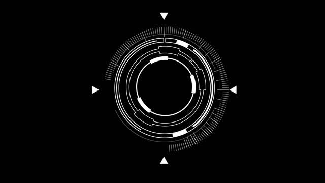 White HUD Circle User interface on isolated black background. Target searching scope and scanning element theme. Digital UI and Sci-fi circular. 4K motion graphic footage video