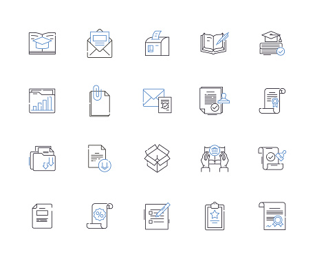 Publishing line icons collection. Printing, Distribution, Authoring, Editing, Subscribing, Merchandising, Marketing vector and linear illustration. Promoting, Submitting, Illustrating outline signs set