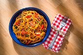 Italian food: spaghetti with tomato sauce