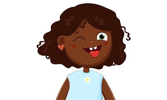 Funny Little Black skin Girl Vector Cartoon Character Illustration. Funny happy cute child isolated white backround.Vector illustration.