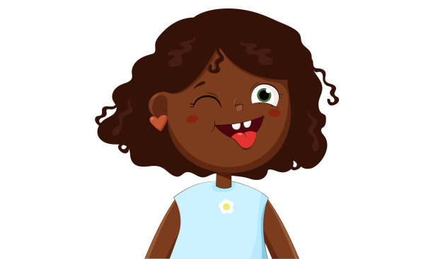 Funny Little Black skin Girl Vector Cartoon Character Illustration.happy cute child isolated white backround.Vector Funny Little Black skin Girl Vector Cartoon Character Illustration. Funny happy cute child isolated white backround.Vector illustration. sad african child drawings stock illustrations