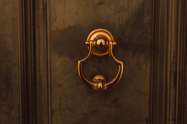 istock Door knocker made of brass on a front door 1483245442