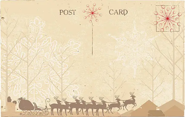 Vector illustration of Santa & His Reindeer Postcard