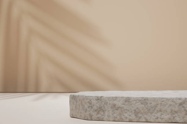 istock 3D stone podium or stage for packaging presentation and cosmetic. mock-up product scene with a palm shadow background. 3d rendering minimal style 1483252170