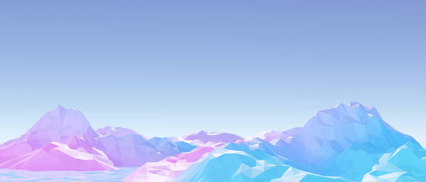 Pastel mountains low poly style 3d rendering. 3d blue mountains background. concept 3d blue mountains background