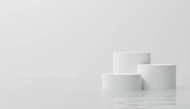 istock 3D white podium or stage for packaging presentation and cosmetic. mock-up stand product scene background. 3d podium stage rendering minimal style white color 1483256131