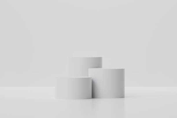 istock 3D white podium or stage for packaging presentation and cosmetic. mock-up stand product scene background. 3d podium stage rendering minimal style white color 1483256136