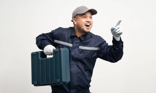 istock Technician workers in uniform maintenance service with equipment tools box. Profession of service industry house repair. Home services isolated background. 1483257362